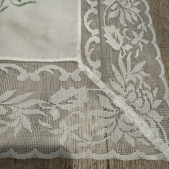 Vintage Tablecloth Hand Embroidery Lace Square Pattern White Floral 88x65” - Picture 4 of 16
